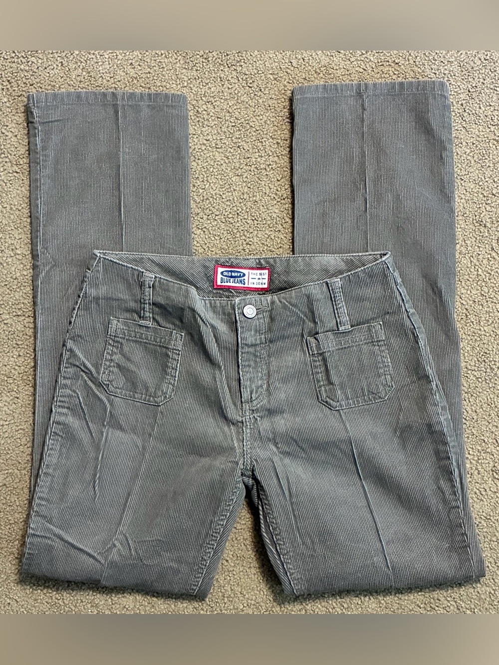 Y2K Old Navy Women’s Green/Gray Straight Leg Low Rise Saddle Back Corduroy Jeans
